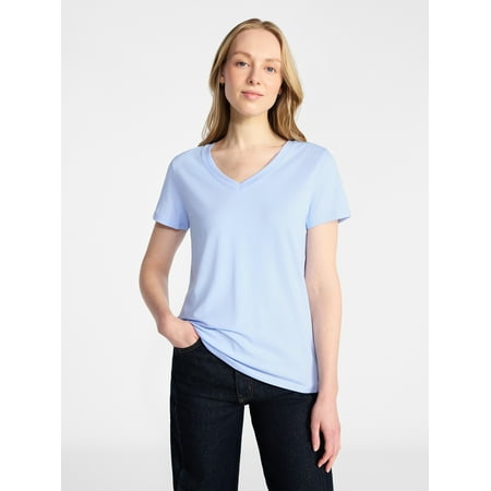 Time and Tru Women's Cotton V-Neck Tee with Short Sleeves Now $5.98