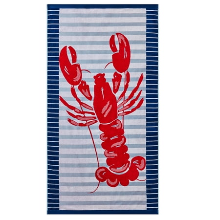 Better Homes & Gardens Coastal Lobster Striped Cotton-Blend Beach Towel Now $5.00