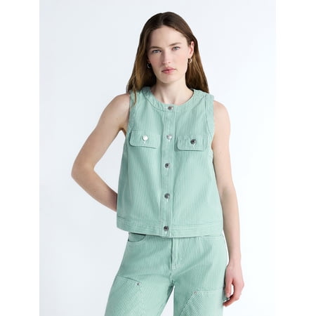 Free Assembly Women's and Women's Plus Button Front Sleeveless Denim Top Now $18.00