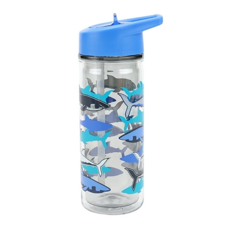 Your Zone 14-Ounce Plastic Water Bottle with Lid and Straw, Blue Shark, Double Wall Now $6.34