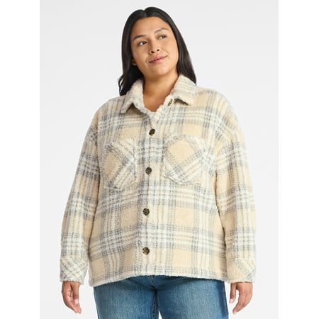 Terra & Sky Women's Plus Size Cozy Button Front Shacket with Long Sleeves Now $5.15