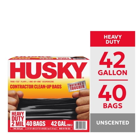 Husky 42 Gallon Heavy Duty 2 Mil Contractor Bags, 40 Bags Now $17.57
