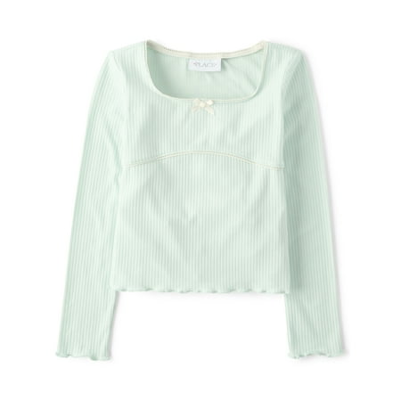 The Children's Place Girls Round Neck Long Sleeve Ribbed Lettuce Top Now $3.22