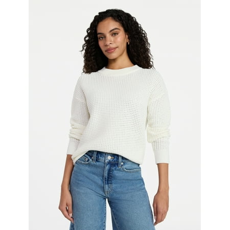 Time and Tru Women's Waffle Stitch Sweater with Long Sleeves Now $4.10