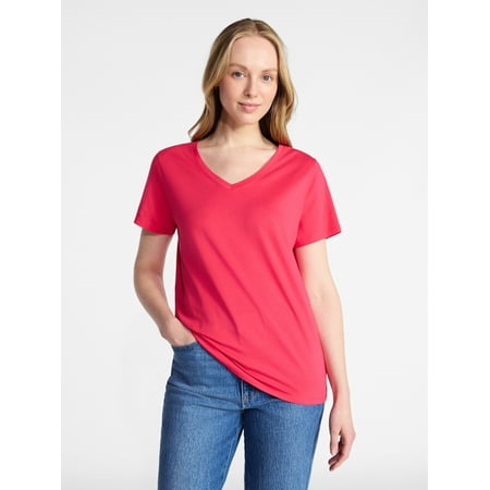 Time and Tru Women's Cotton V-Neck Tee with Short Sleeves Now $3.15