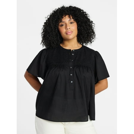 Terra & Sky Women’s Pleated Yoke Top with Short Flutter Sleeves Now $4.56