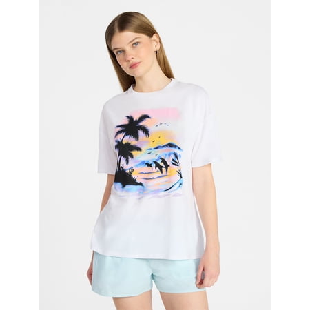 No Boundaries Graphic Oversized Boyfriend Tee, Women's XXS-XXL Now $9.98