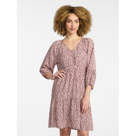 Time and Tru Women's Tiered Mini Dress with Blouson Sleeves Now $10.93