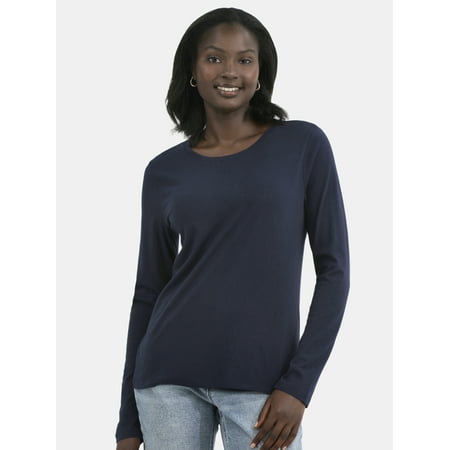 Time and Tru Women's Cotton Crewneck Tee with Long Sleeves Now $9.42