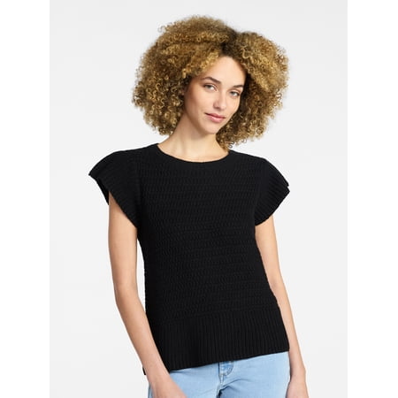 Time and Tru Women's Textured Sweater with Short Flutter Sleeves, Lightweight Now $3.84