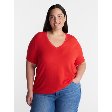 Terra & Sky Women’s Plus V Neck Tee with Short Sleeves Now $8.98