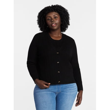 Terra & Sky Women's Plus Size Ribbed Tank Top and Cardigan Set, 2-Piece Now $15.43