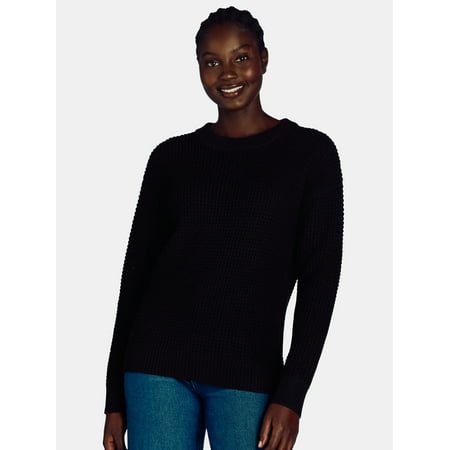 Time and Tru Woman's Waffle Stitch Sweater with Long Sleeves, Midweight Now $4.10
