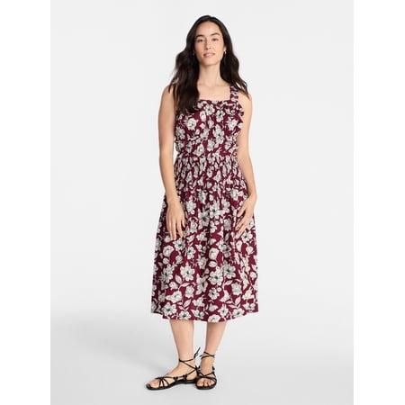 Time and Tru Women's and Women's Plus Sleeveless Smocked Peasant Midi Dress Now $13.99