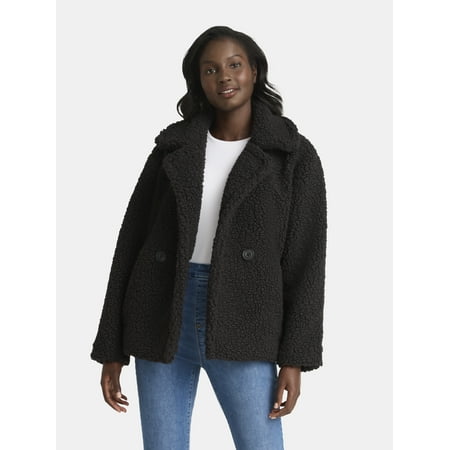 Time and Tru Women's and Women's Plus Teddy Double Breasted Jacket Now $8.84
