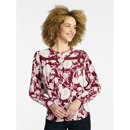 Time and Tru Women's Lace Yoke Shirt with Long Sleeves Now $4.73