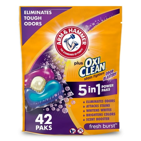 ARM & HAMMER Plus OxiClean Odor Blasters 5-in-1 Laundry Detergent Power Paks, Fresh Now $8.98