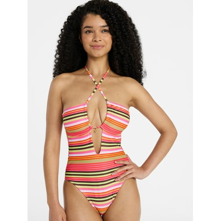 No Boundaries Keyhole Halter One-Piece Swimsuit, Women’s XXS-XXL Now $8.76