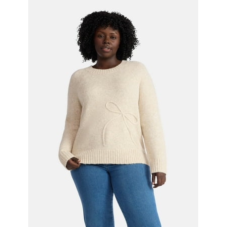 Terra & Sky Women’s Plus Bow Stitch Crewneck Sweater, Lightweight Now $4.75