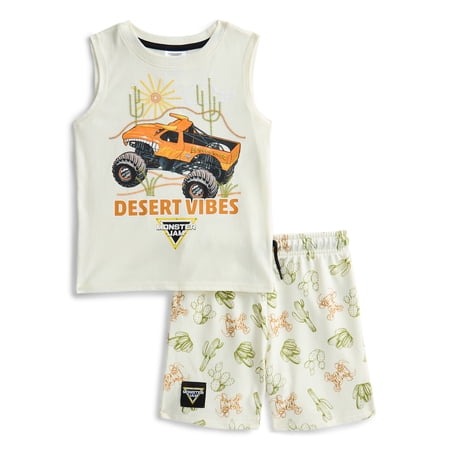 Monster Jam Toddler Boys Graphic Tank Top and Matching Allover Print Shorts Set Now $7.50