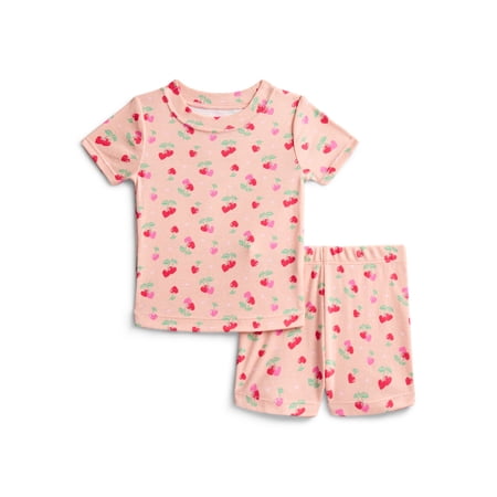 Wonder Nation Toddler Girls Short Sleeve Tee and Shorts Cotton Pajama Set, 2-Piece Now $5.98