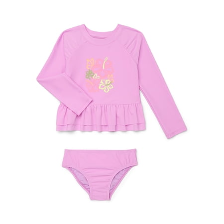 Wonder Nation Baby and Toddler Girls Long Sleeve Rashguard and Bottoms Swim Set Now $6.50