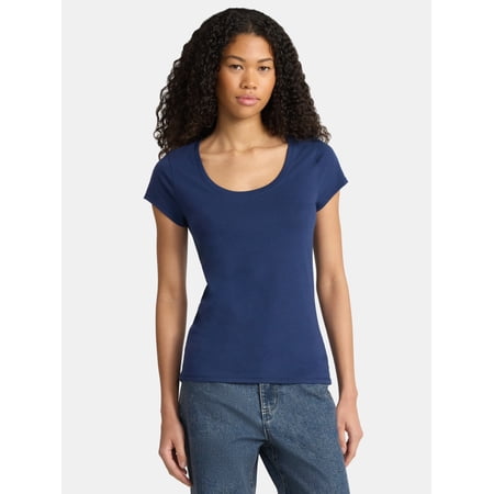 No Boundaries Scoop Neck Tee with Short Sleeves, Women's Now $1.41