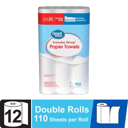 Great Value Everyday Strong Paper Towels, 12 Double Rolls Now $9.67