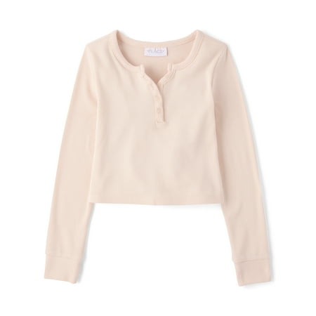 The Children's Place Girls Long Sleeve Sueded Rib Henley Top Now $5.42