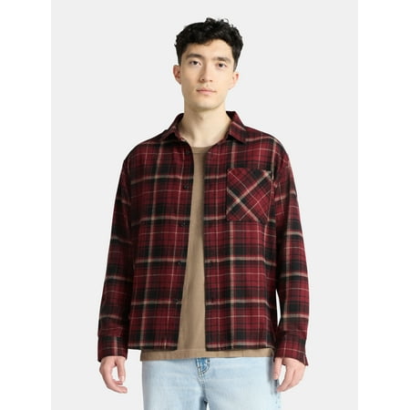 No Boundaries Cotton Long Sleeve Flannel Shirt, Men's & Big Men's XS-5XL Now $5.34