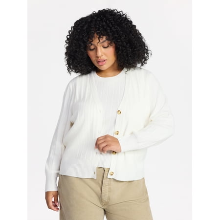 Terra & Sky Women's Plus Size Ribbed Tank Top and Cardigan Set, 2-Piece Now $8.01