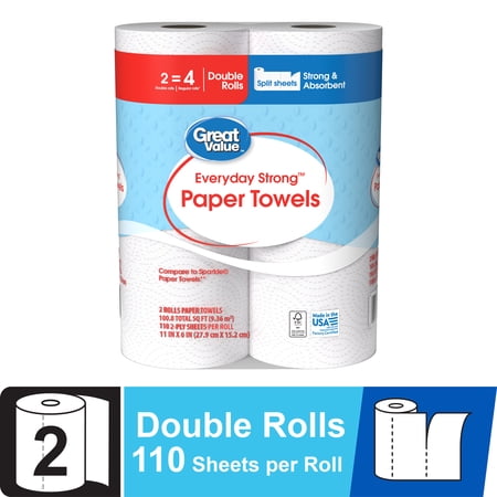 Great Value Everyday Strong Paper Towels, 2 Double Rolls Now $2.47