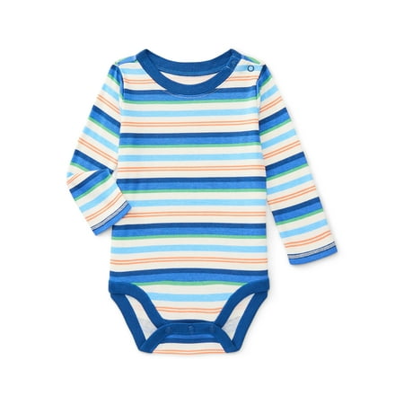 Wonder Nation Baby Boy Long Sleeve Striped Bodysuit, Months Now $2.24