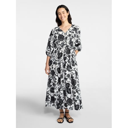 Time and Tru Women's V-Neck Maxi Dress with ¾-Length Sleeves Now $12.13