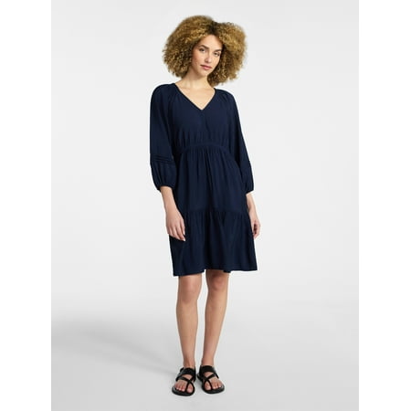 Time and Tru Women's Tiered Mini Dress with ¾ Sleeves Now $10.41