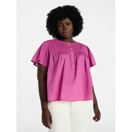 Terra & Sky Women’s Pleated Yoke Top with Short Flutter Sleeves Now $4.56