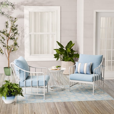 Better Homes & Gardens Aubrey 3-Piece Metal Outdoor Chat Set, White & Blue Now $247.00