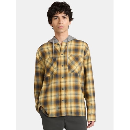 No Boundaries Men's & Big Men's Hooded Flannel Shirt with Long Sleeves Now $5.13